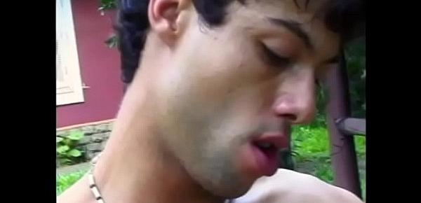  Two horny guys can&039;t resist to join couple of Brazilian hottiies playing on the lawn